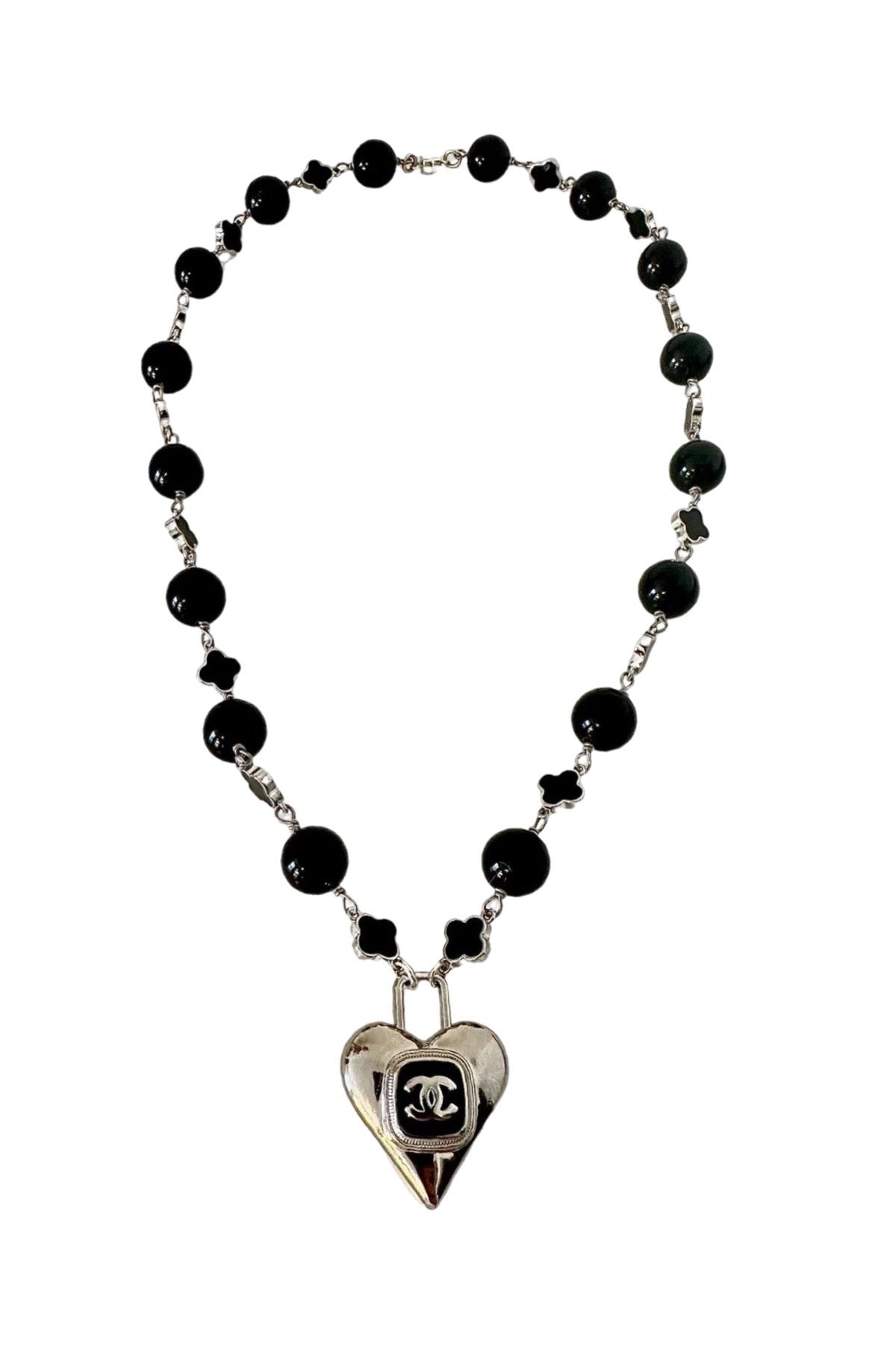 CC Black & Silver Lock Heart Necklace