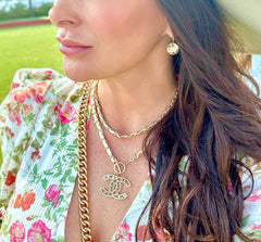 CC Pearl Leather Chain Necklace