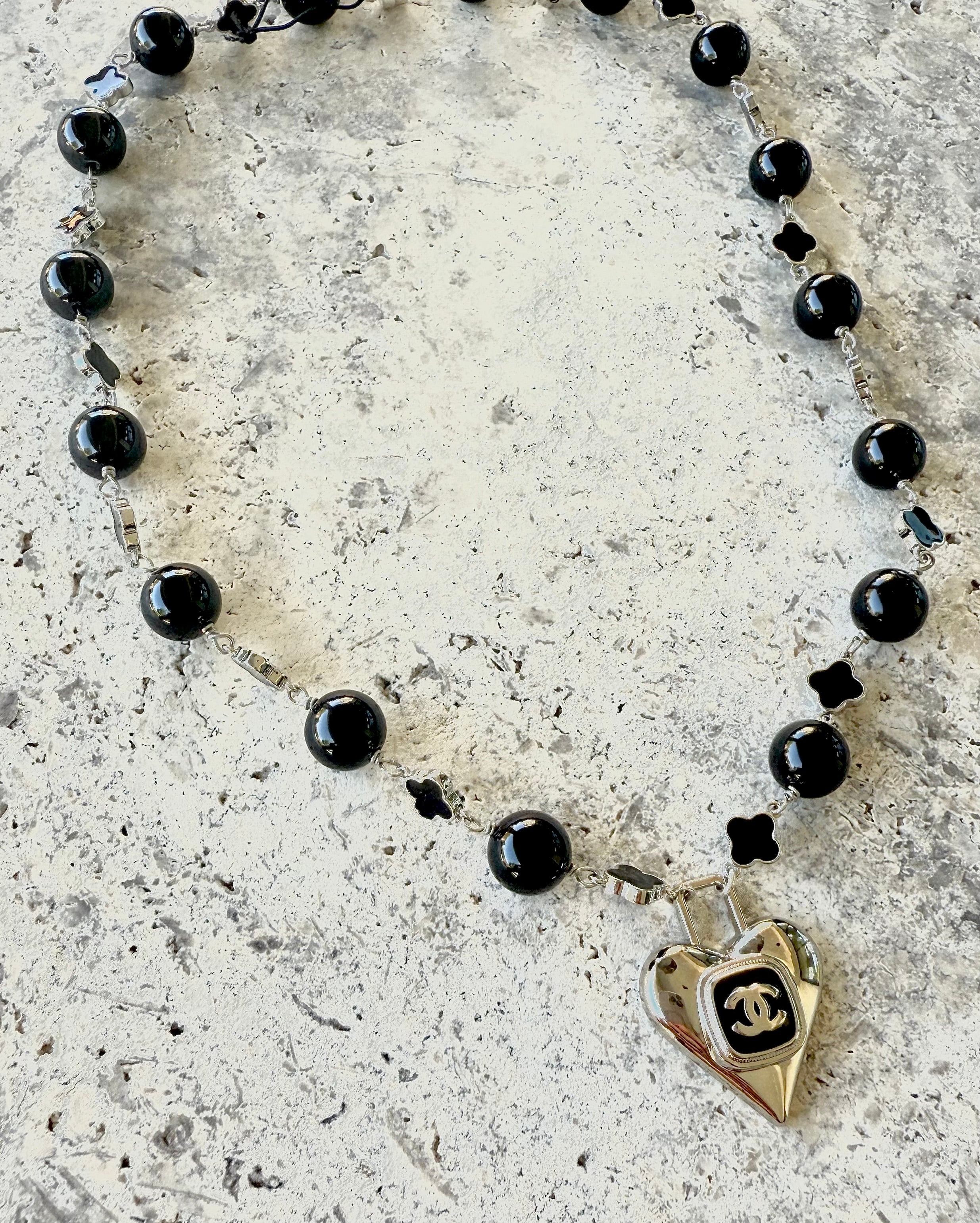 CC Black & Silver Lock Heart Necklace
