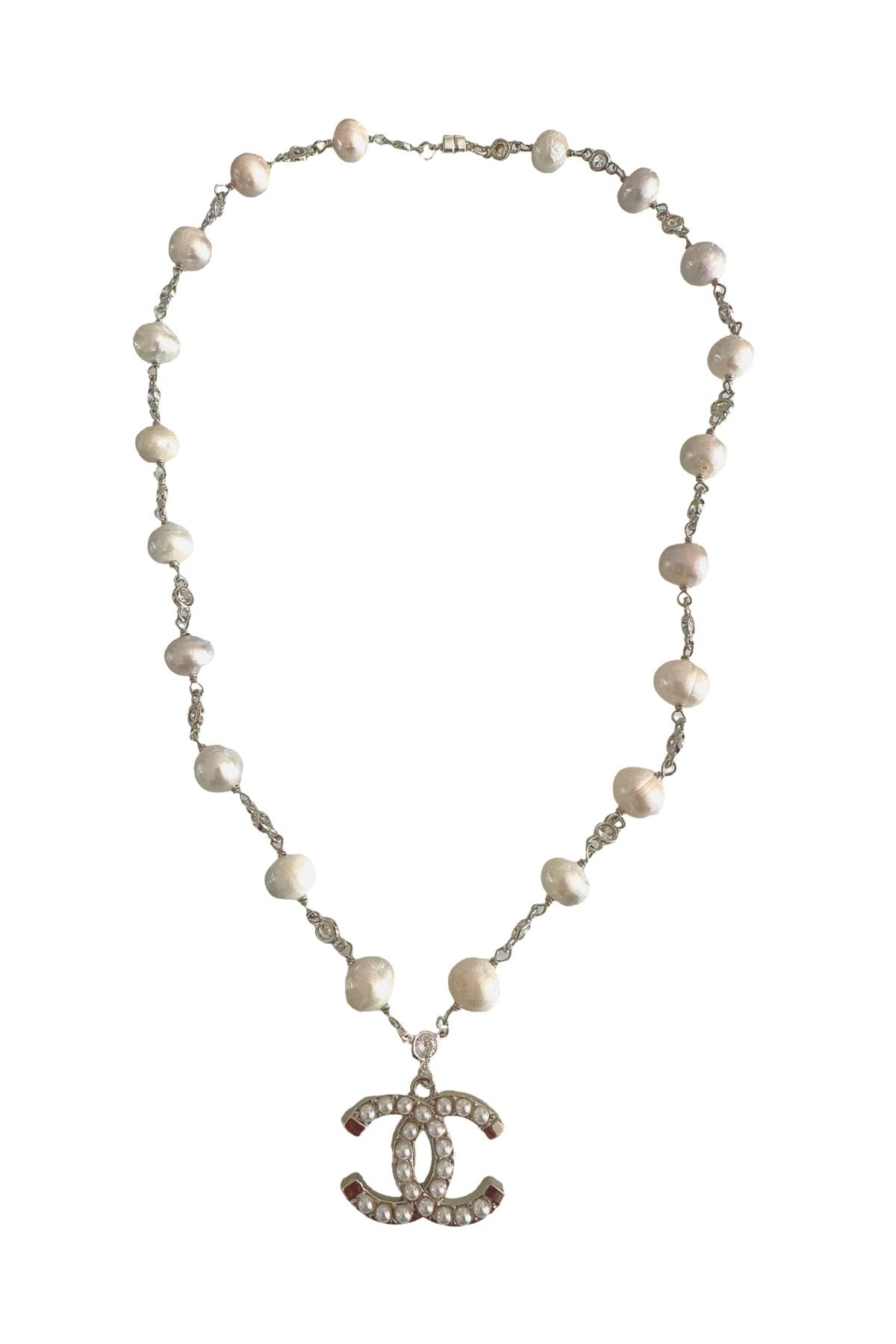 CC Silver Pearl & CZ Necklace