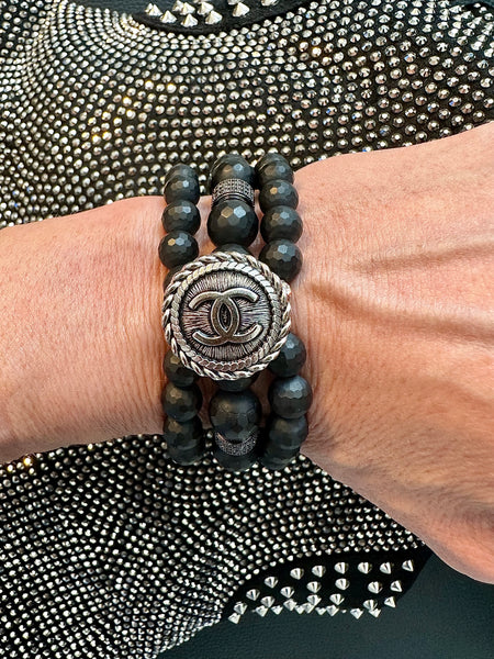 CC Matte Black & Silver Button bracelet – Cimber Designs