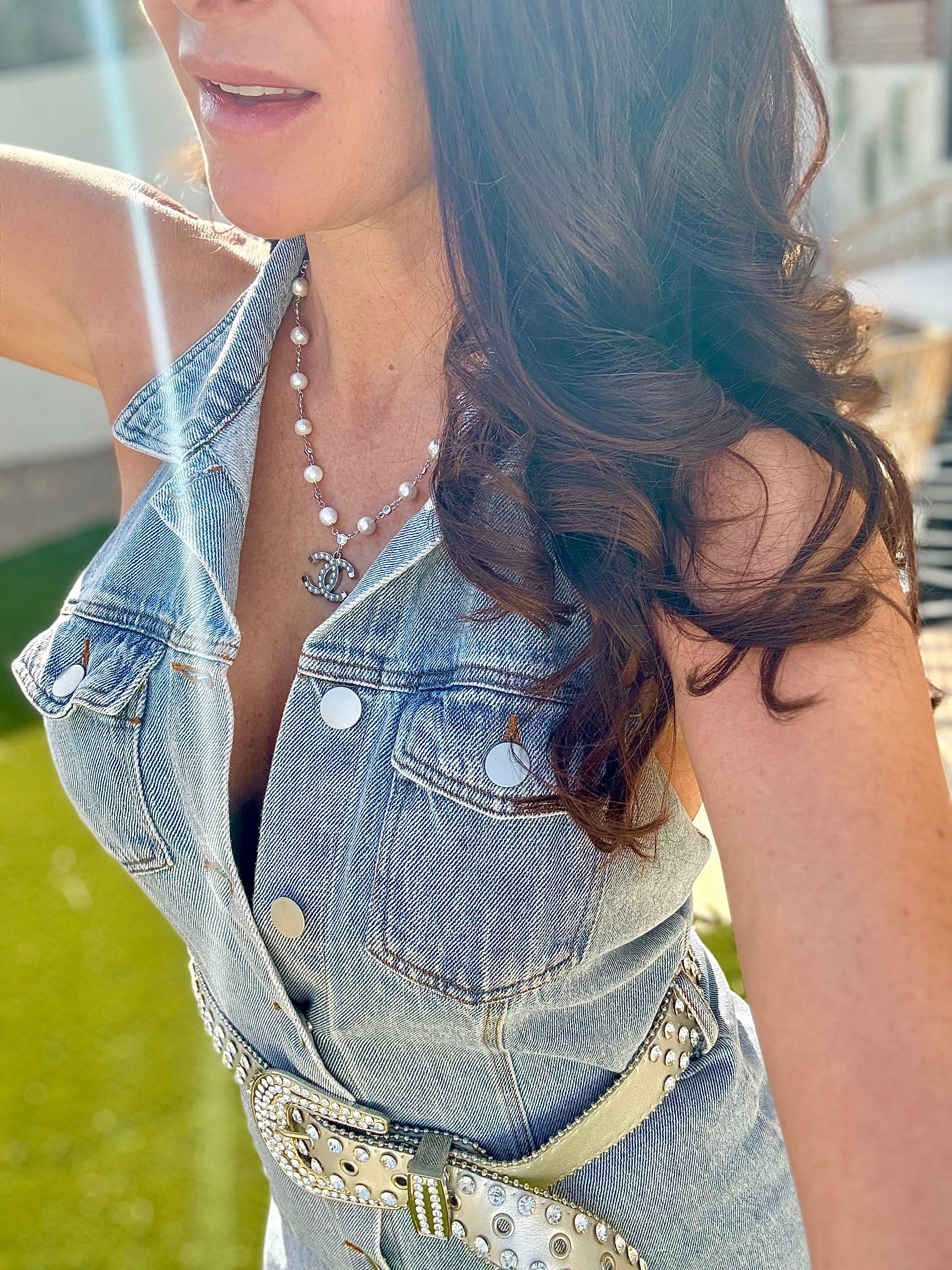 CC Silver Pearl & CZ Necklace