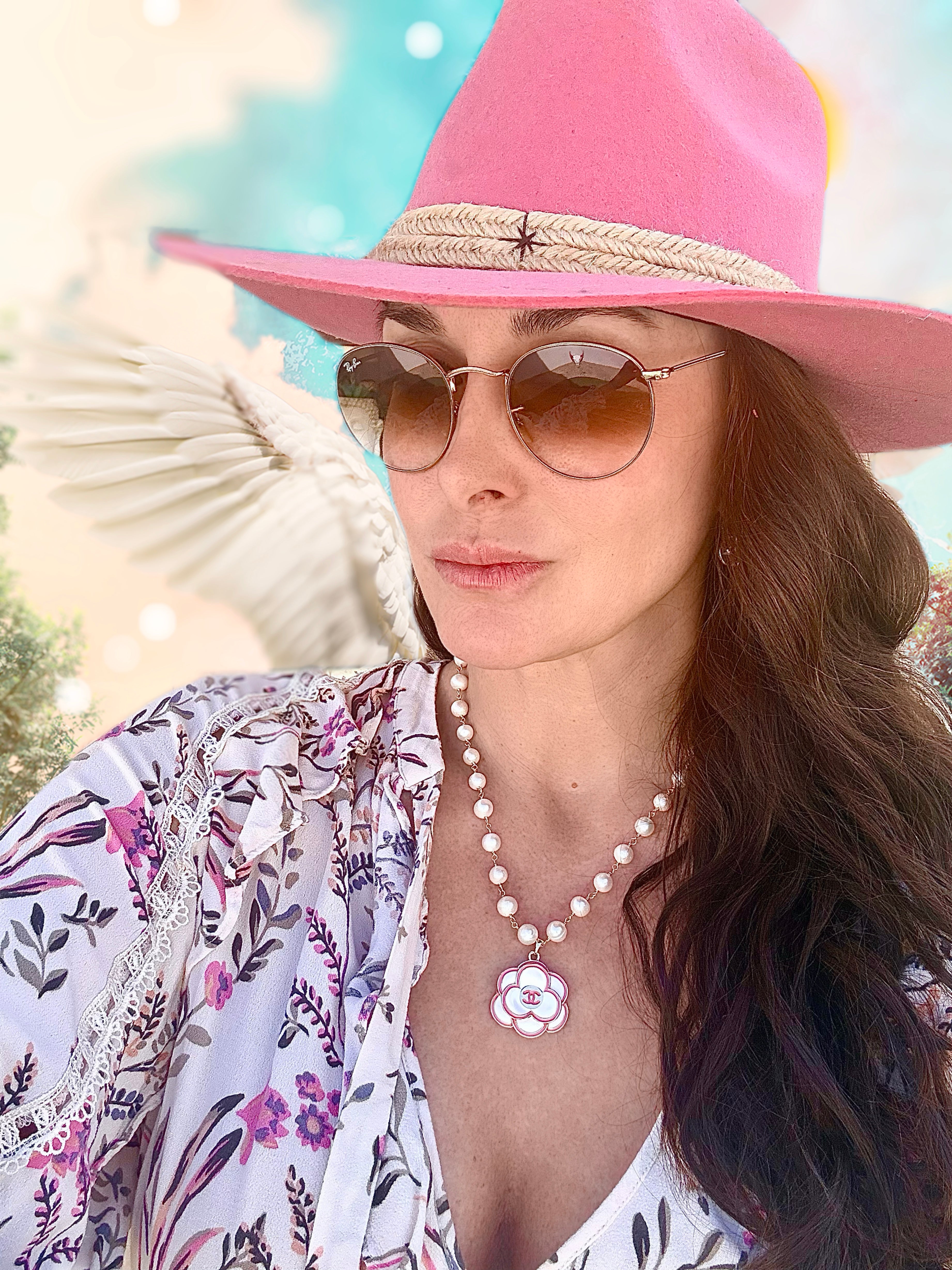 CC Pink & Pearl Flower Necklace