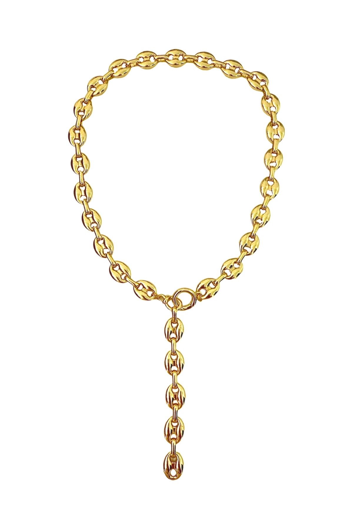 Gold Button Lariat Necklace