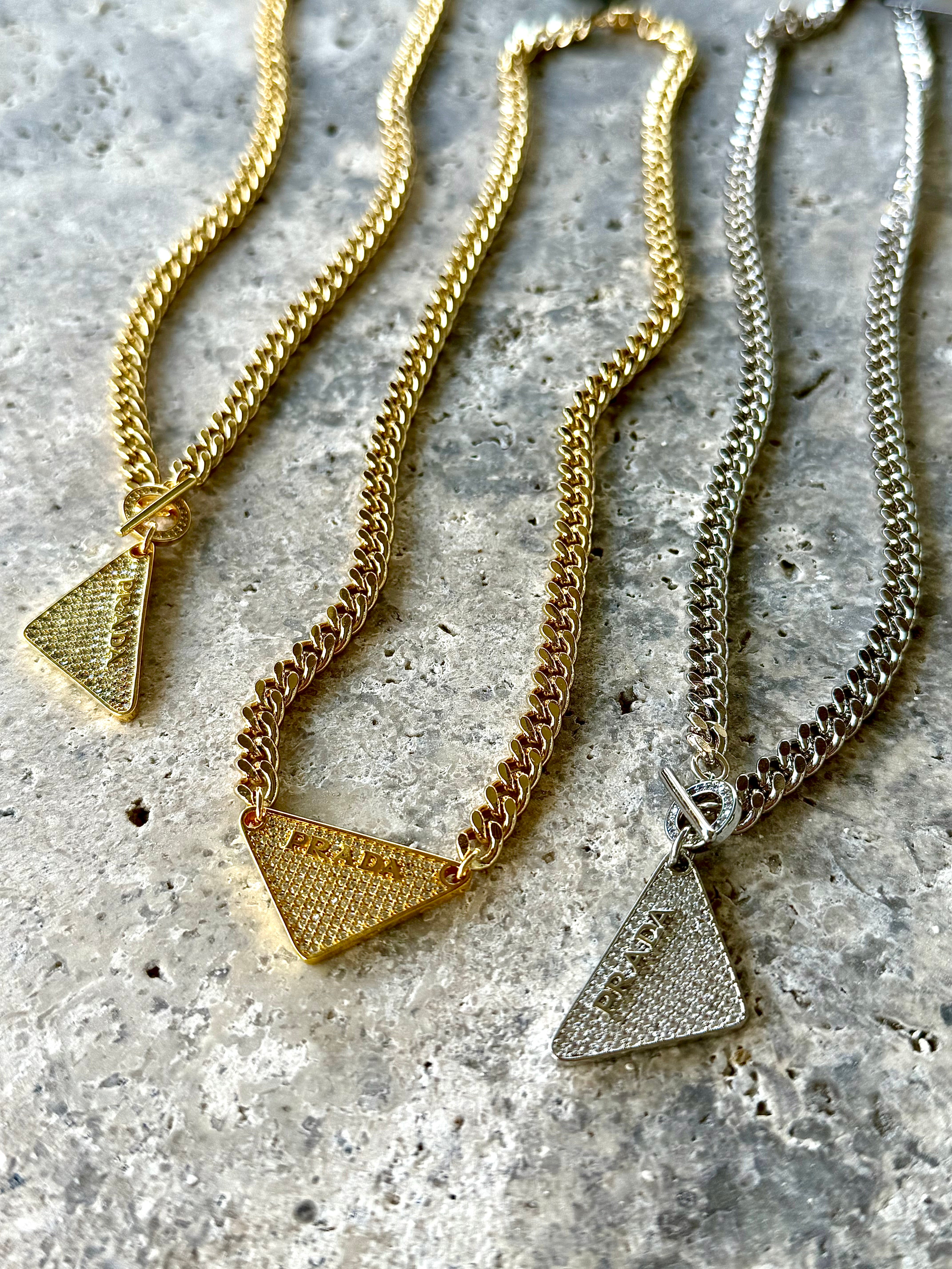 P-RAD CZ Tag & Toggle Silver Necklace