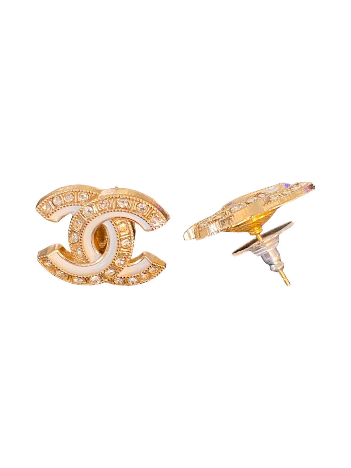 CC Cutout White CZ Button Earrings