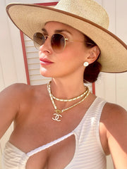 CC White Leather Chain Necklace