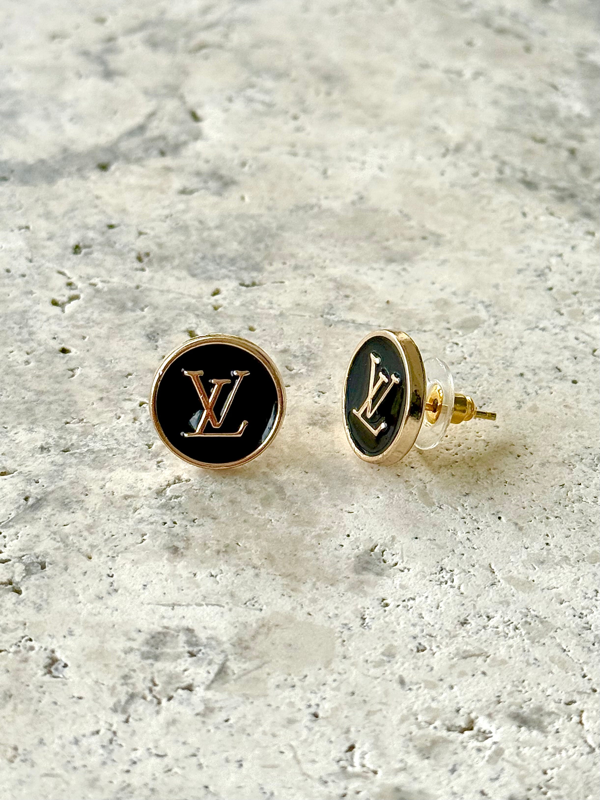 LV Black Button Earrings