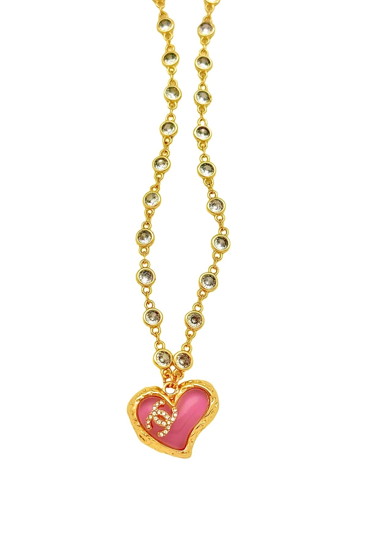 CC Pink CZ Heart Necklace