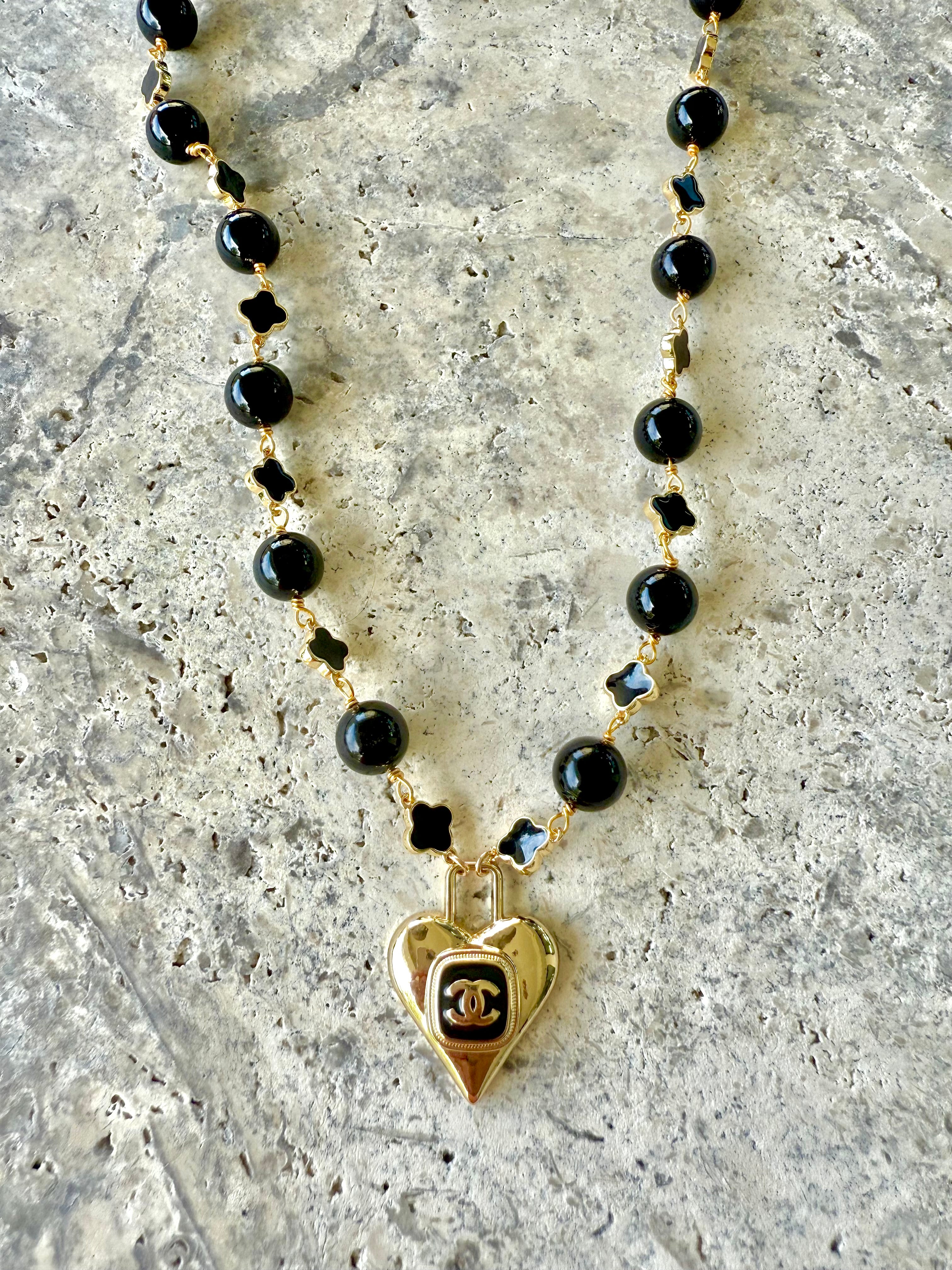 CC Black & Gold Lock Heart Necklace