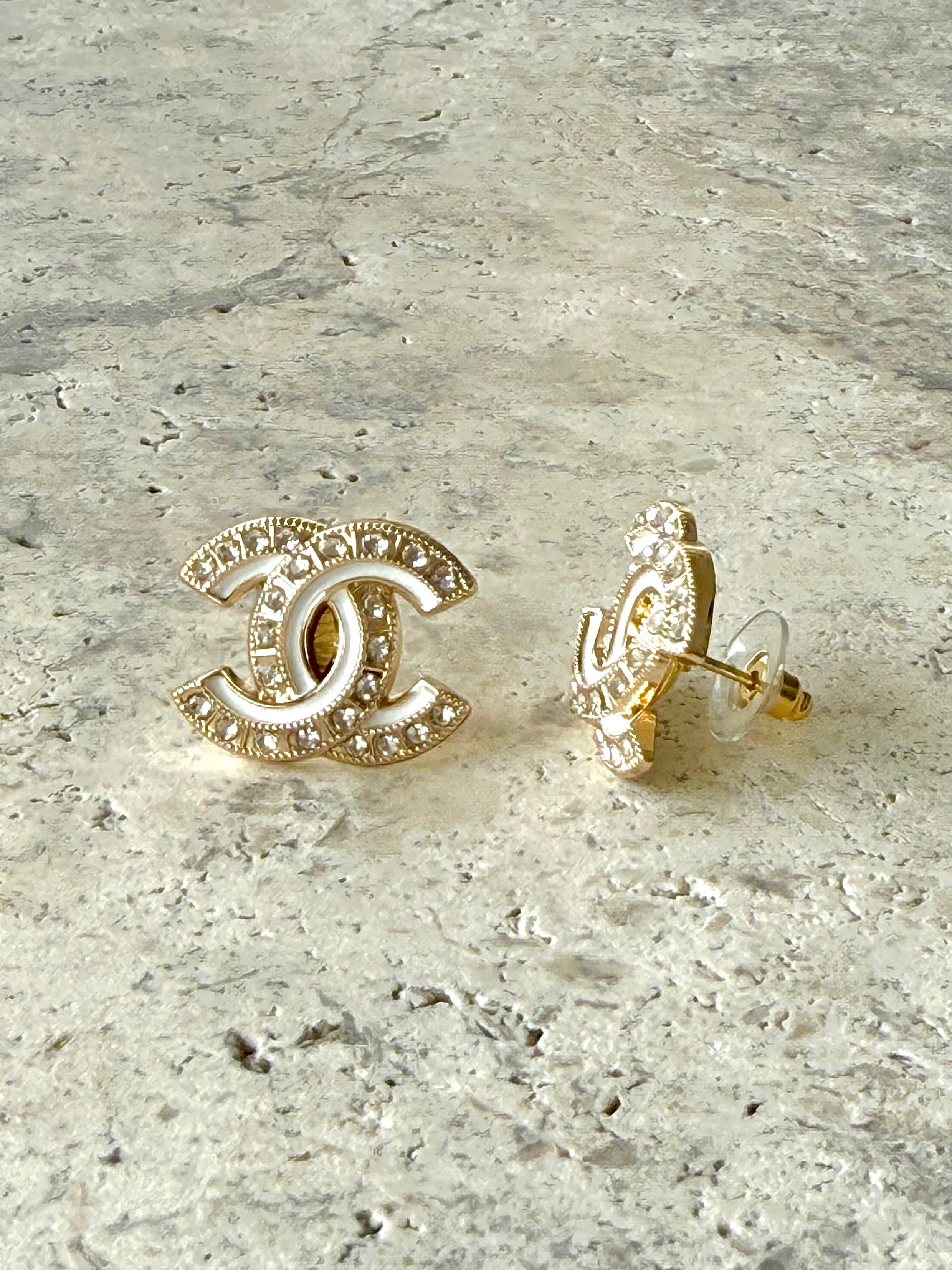 CC Cutout White CZ Button Earrings