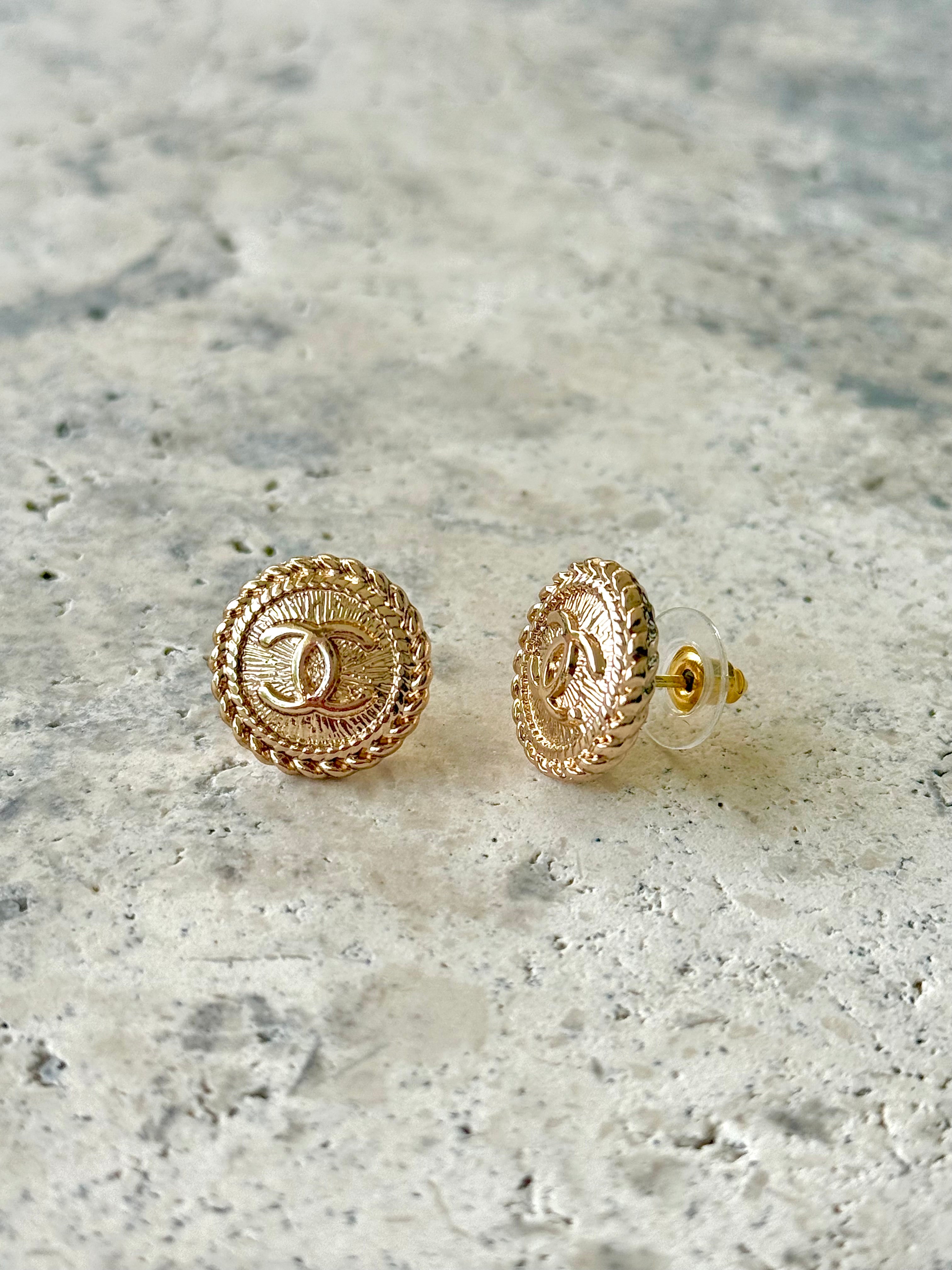 CC Gold Coin Button Earrings