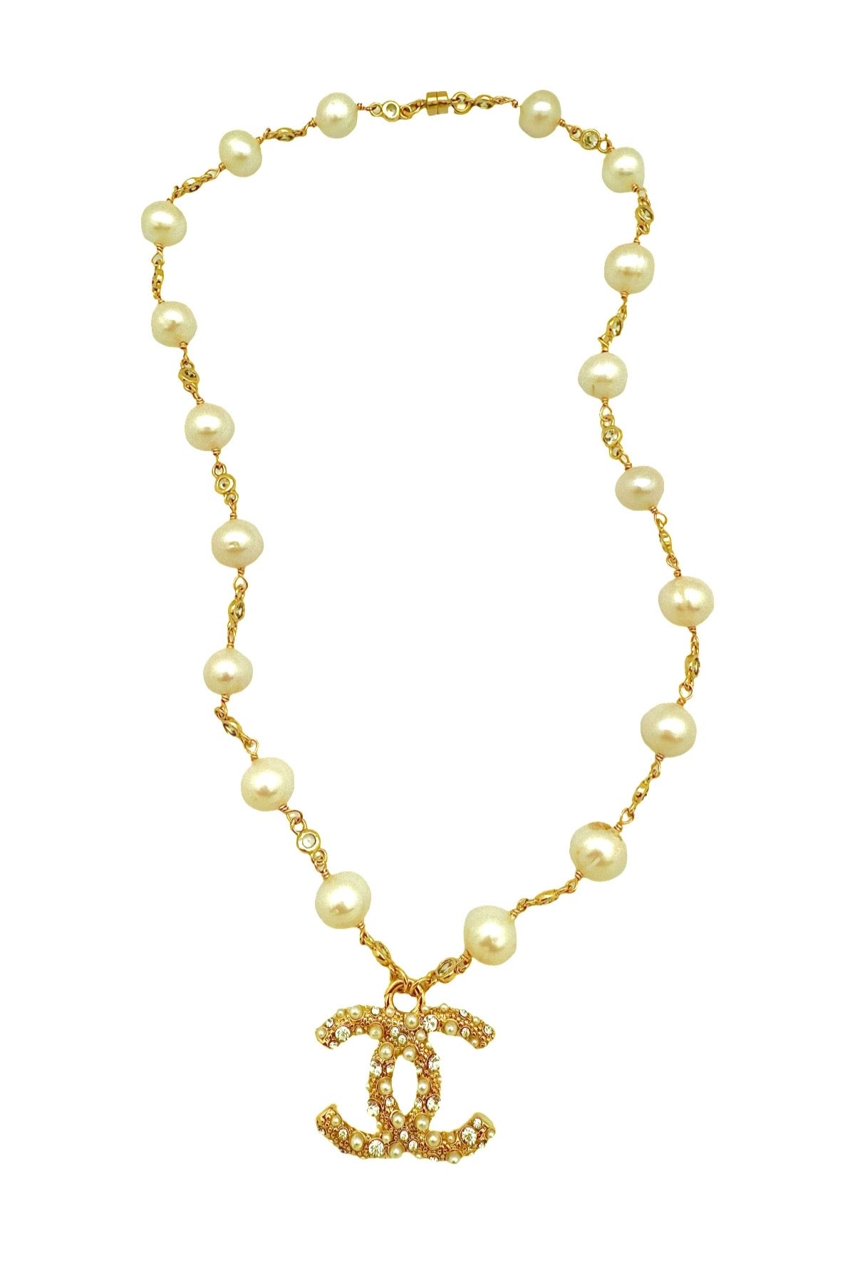 CC Large Pearl & CZ Pendant Necklace