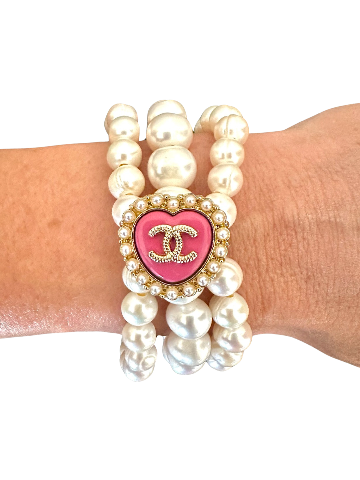 CC Pink & Pearl Heart Button bracelet
