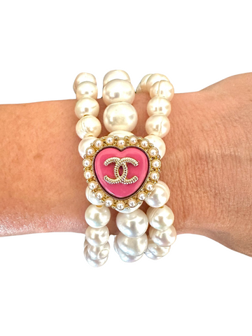 CC Pink & Pearl Heart Button bracelet