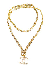 CC White Leather Chain Necklace