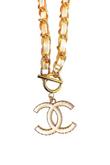 CC White Leather Chain Necklace