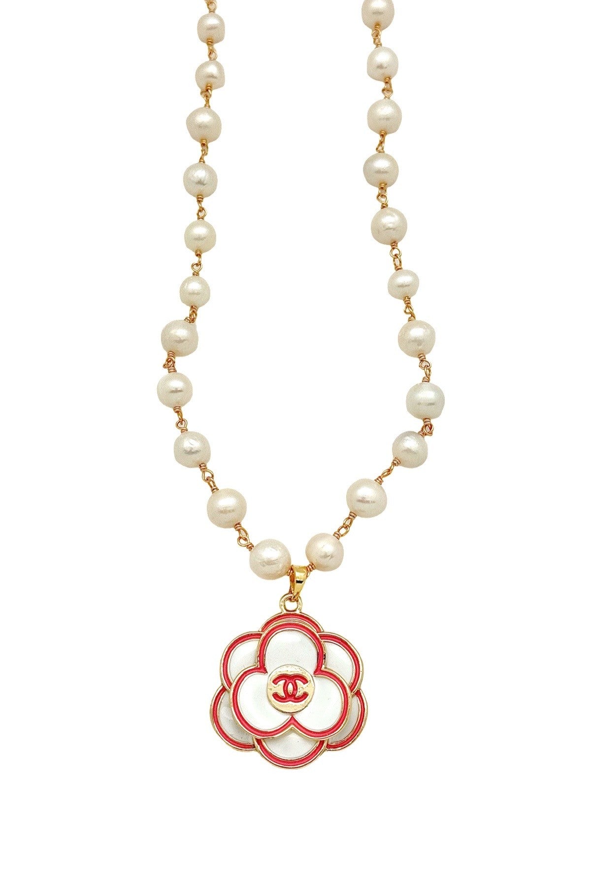 CC Pink & Pearl Flower Necklace