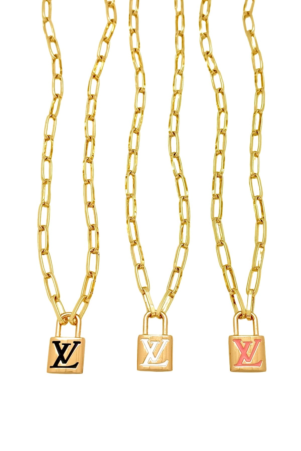 LV Gold Lock Charm Necklace