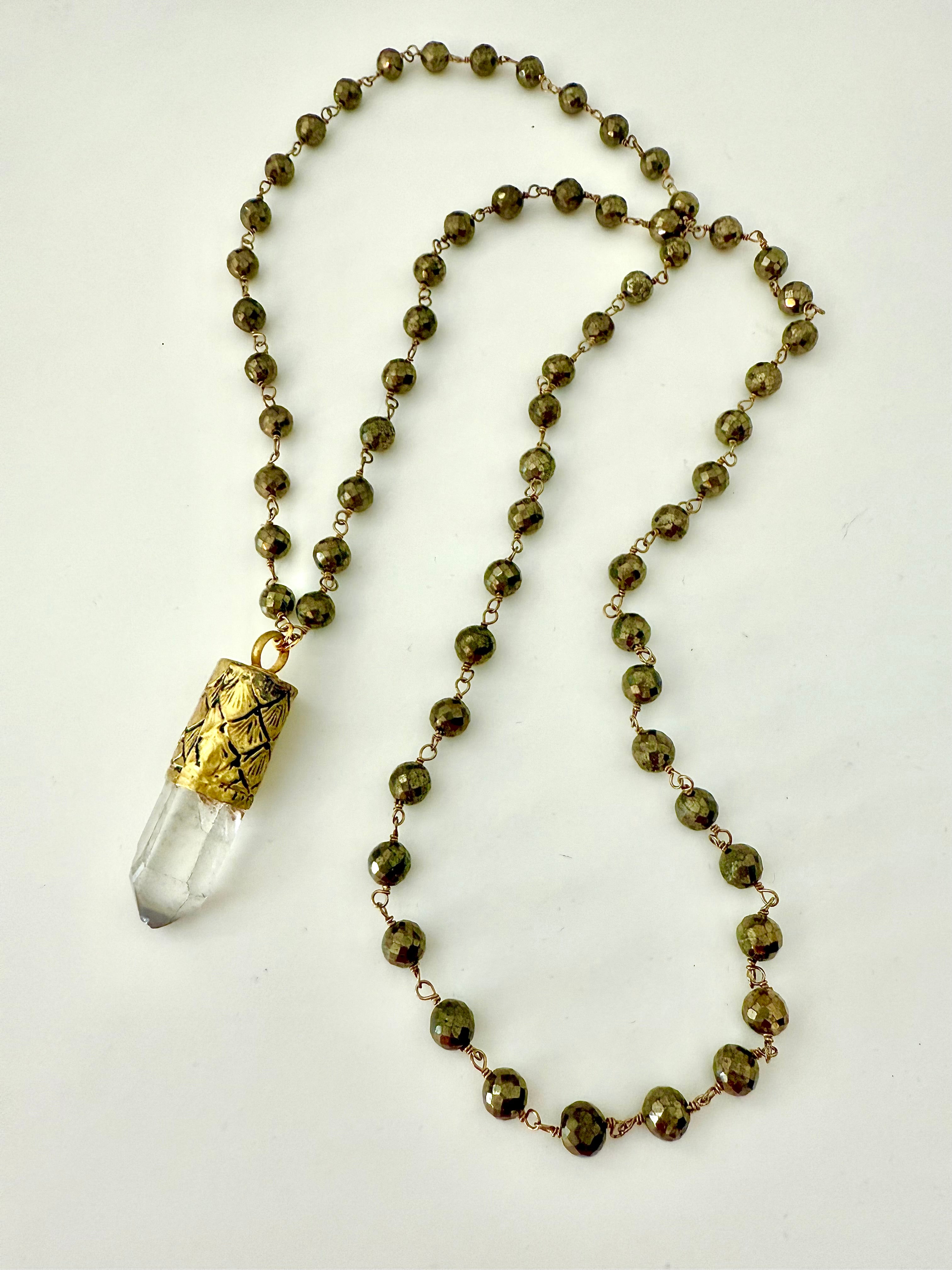Quartz & Pyrite Pendulum Necklace