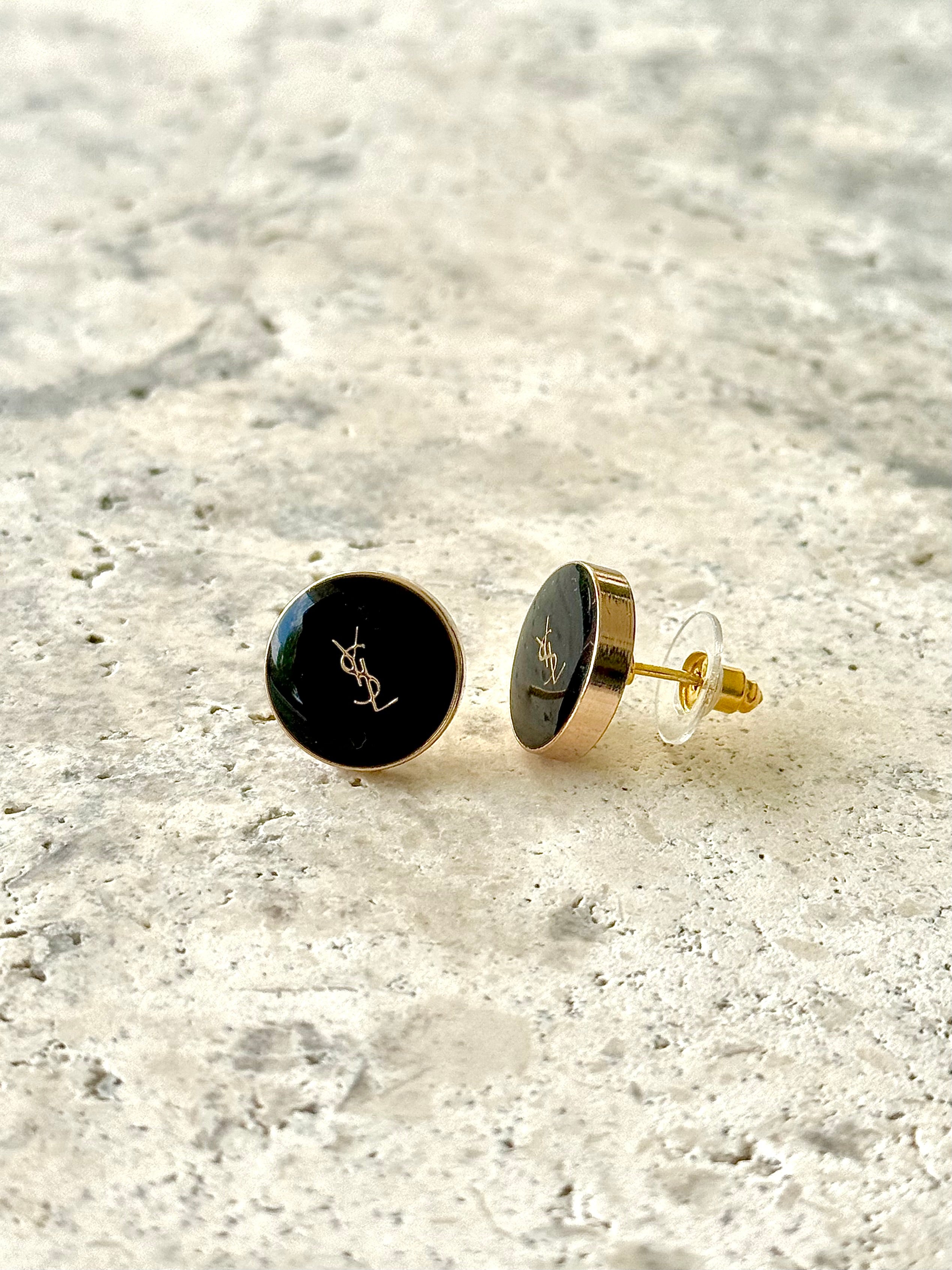 YSL Black Button Earrings