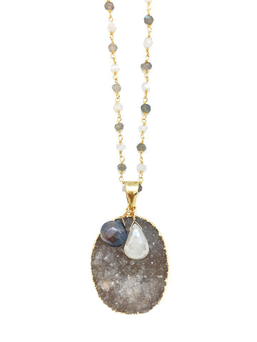 Moonstone & Labradorite Druzy Necklace