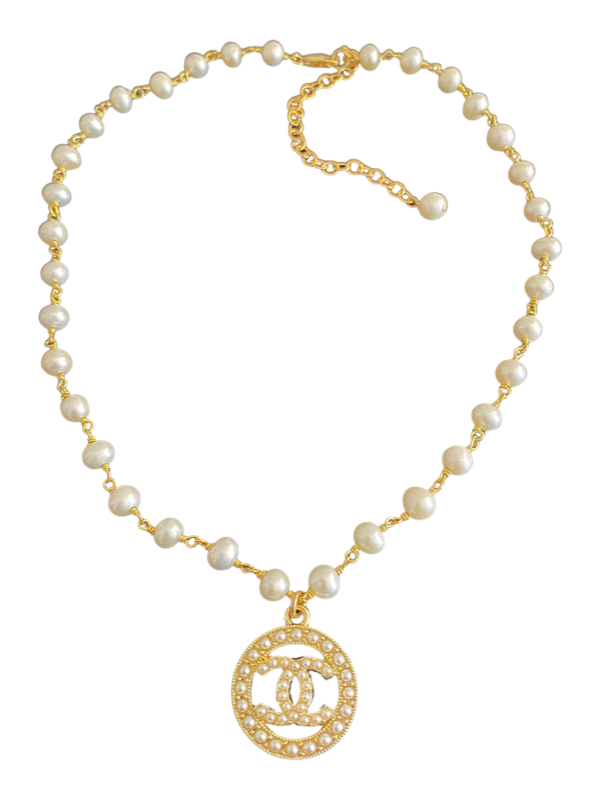 CC Pearl Charm Necklace
