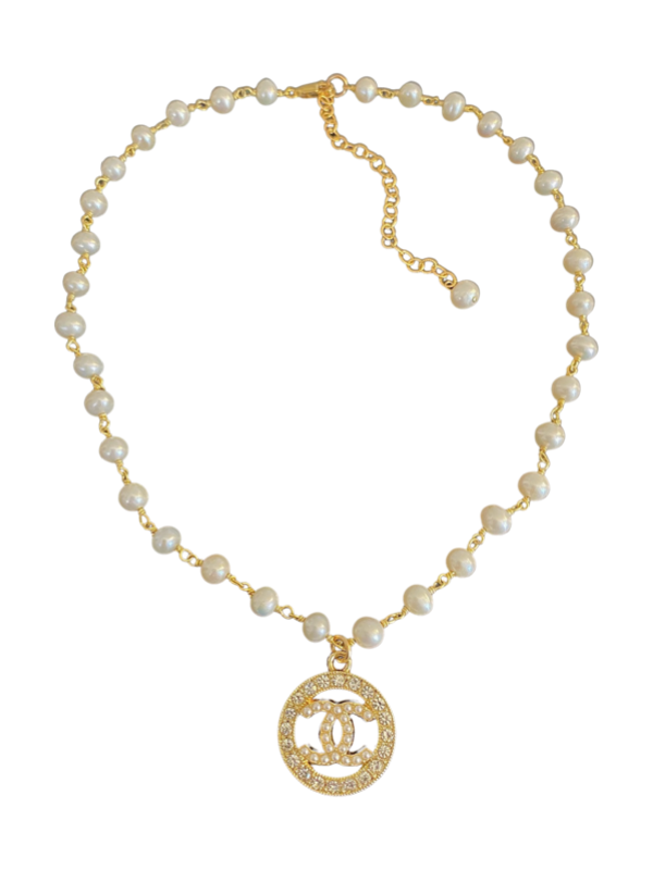 CC Pearl & CZ Charm Necklace