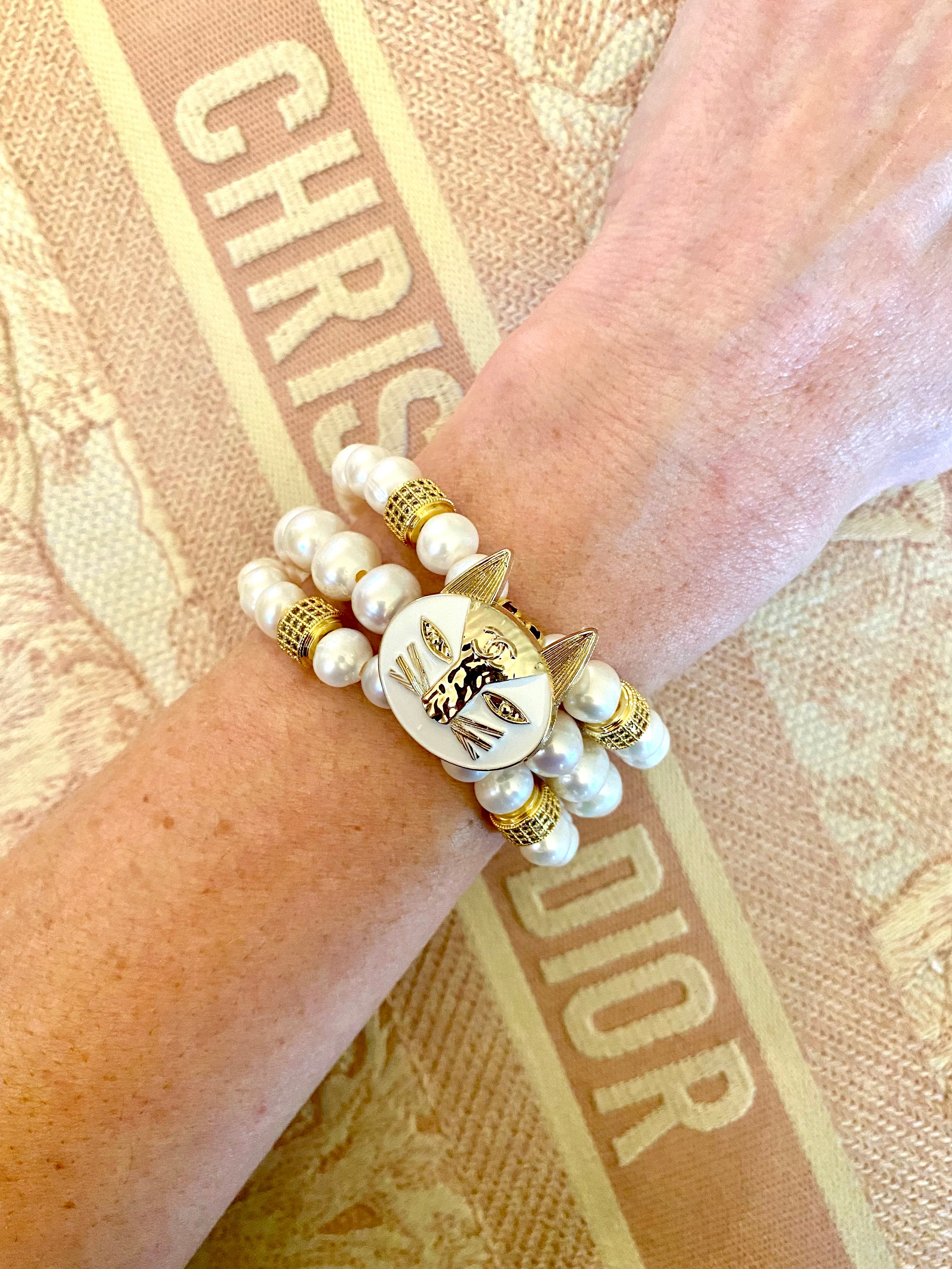 CC Large Kitty Kat White Button bracelet