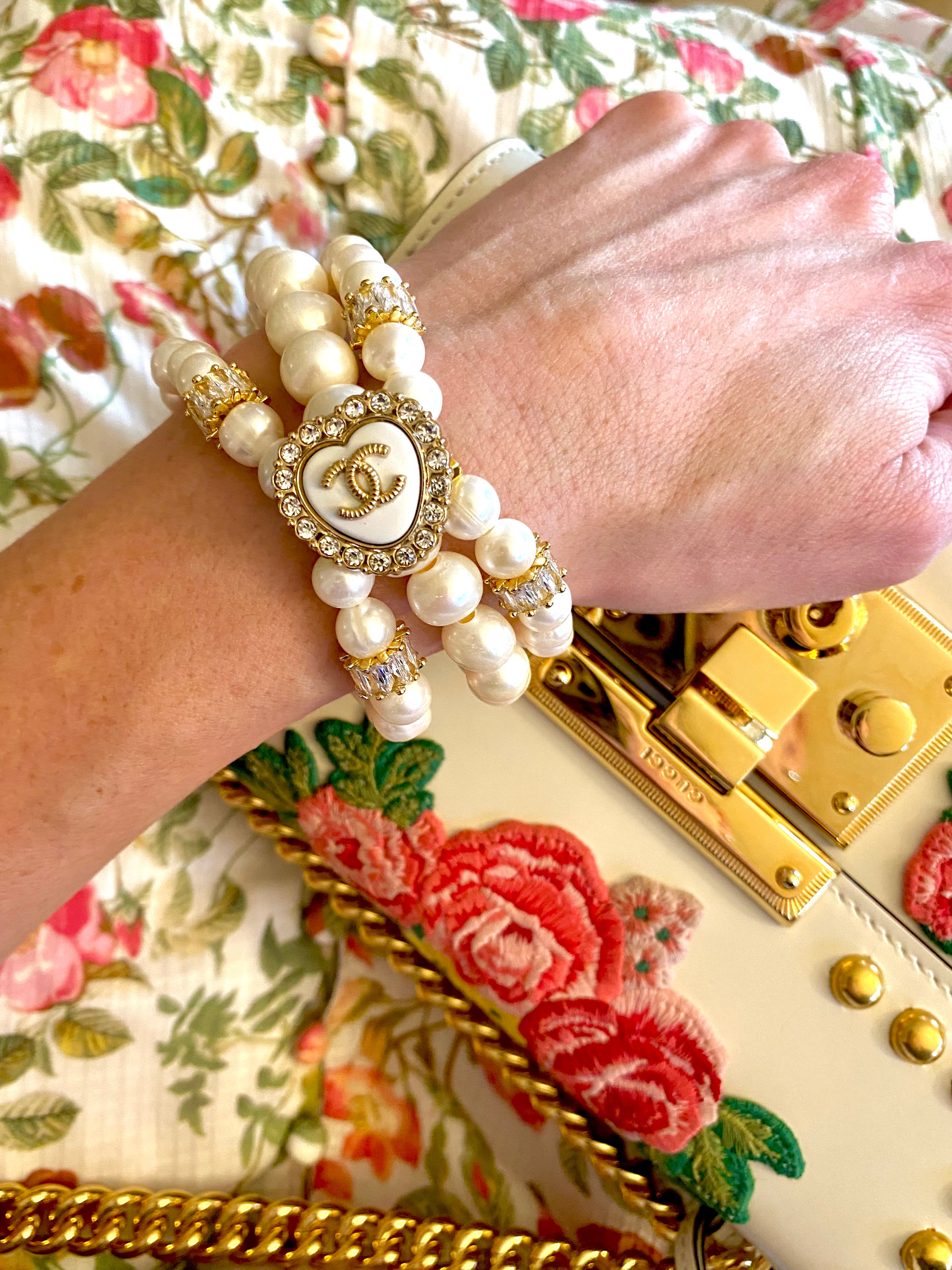 CC Pearl CZ Heart Button bracelet