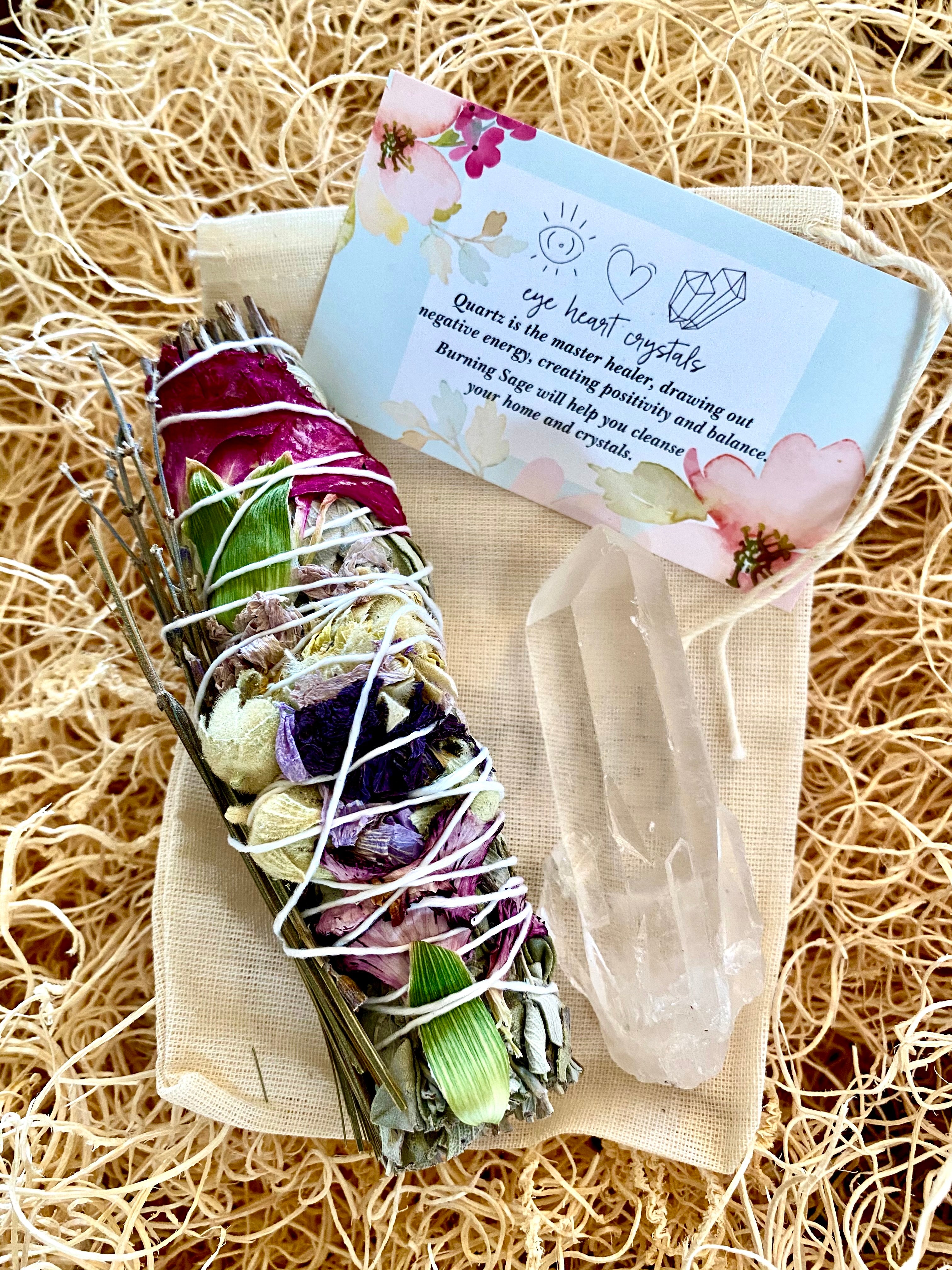 Flower Sage and Quartz Crystal Bundle