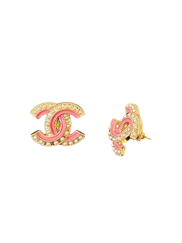 CC Cutout Pink Pearl Button Earrings
