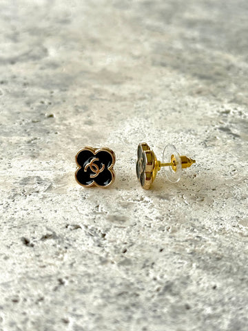 CC Black Clover Button Earrings