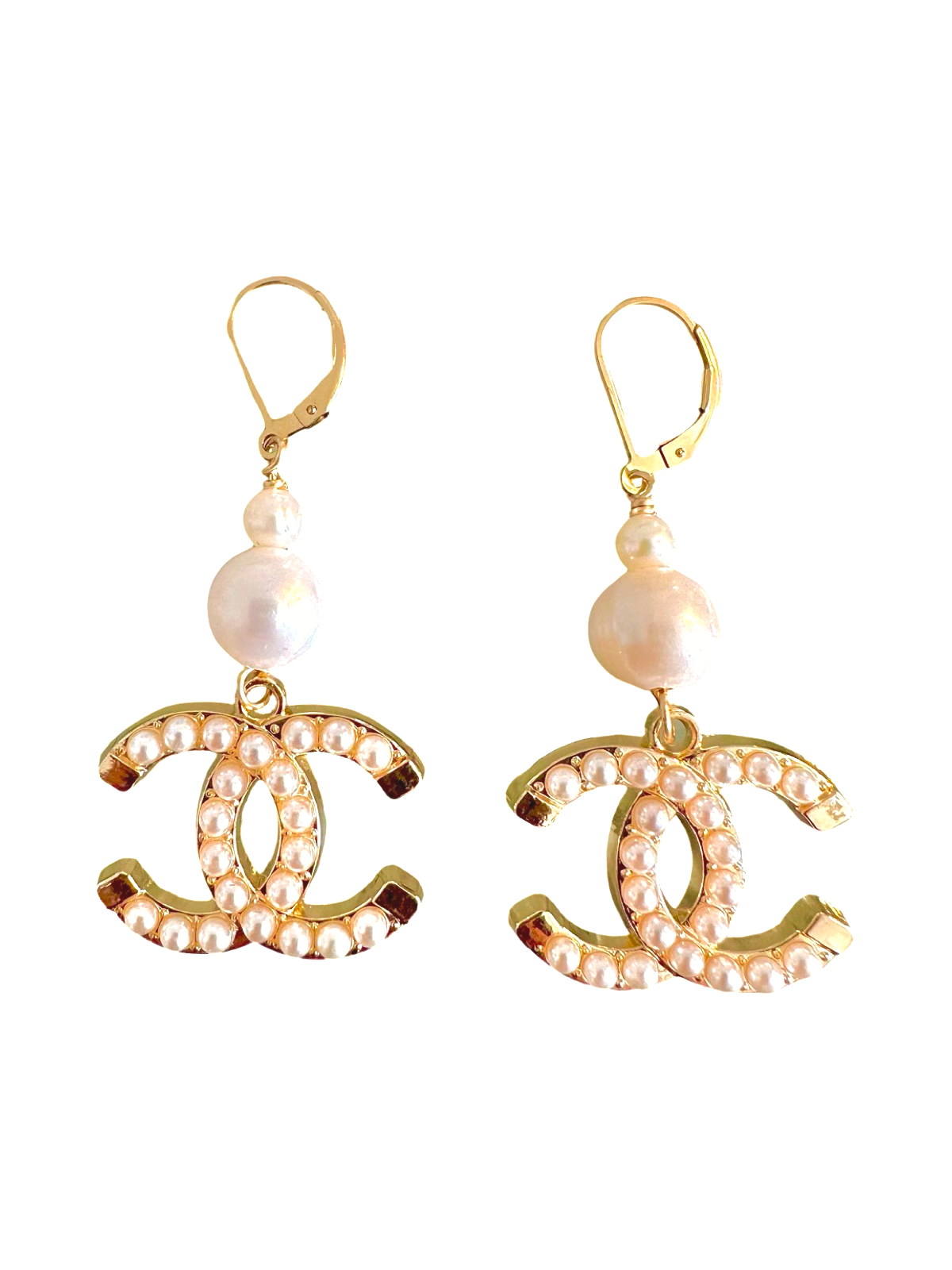 CC Cutout Pearl Dangle Earrings