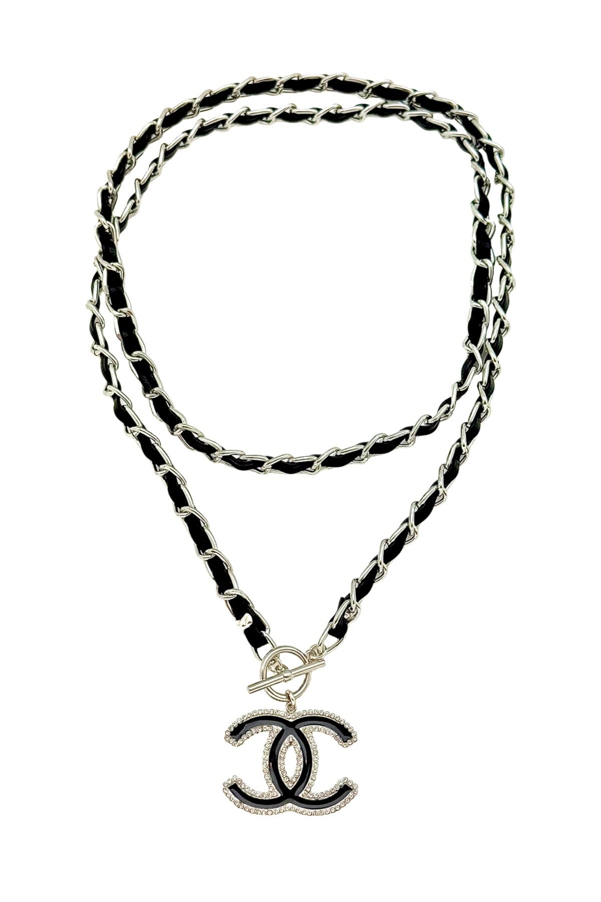 CC Silver CZ Leather Chain Necklace
