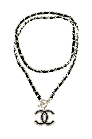 CC Silver CZ Leather Chain Necklace