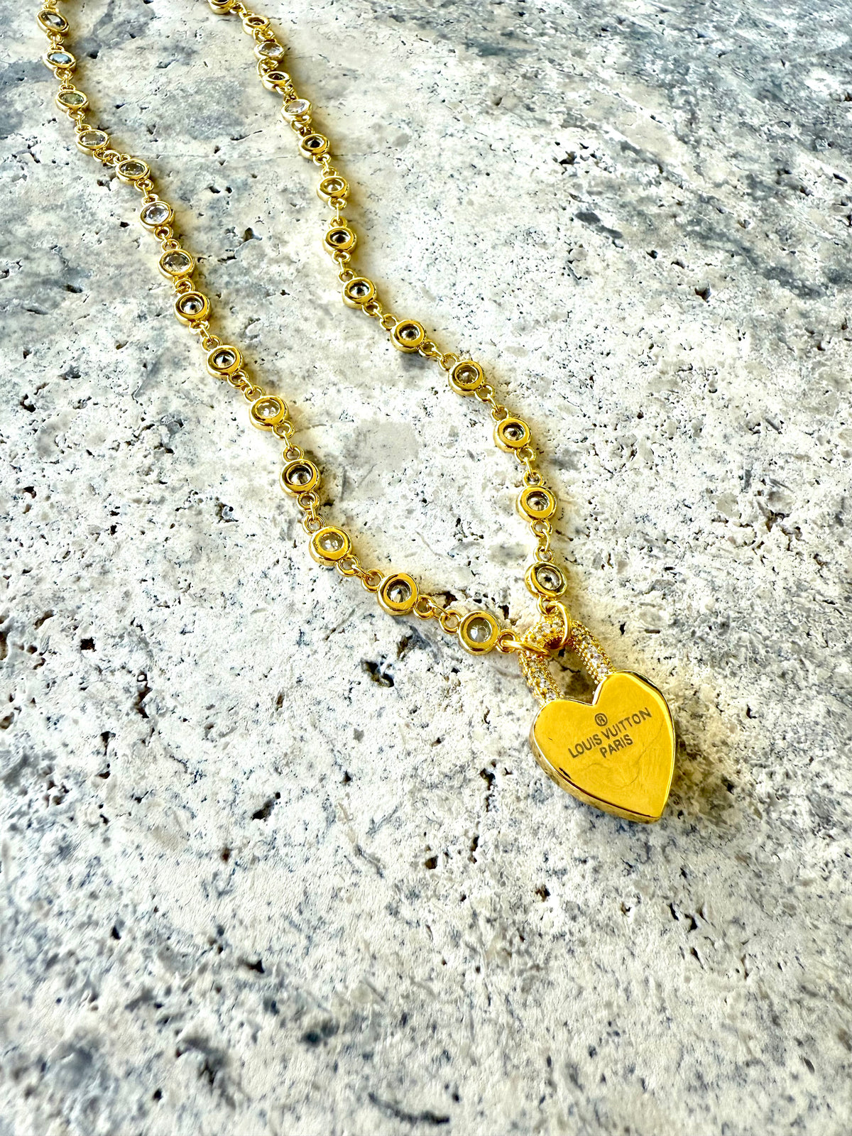 LV CZ Heart Lock Necklace