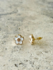 CC White Flower Button Earrings