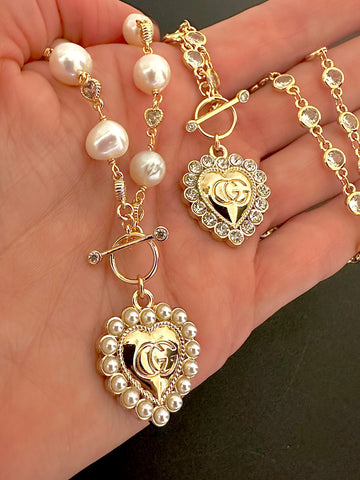 GG Pearl Heart Necklace