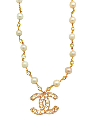 CC Large Pearl & CZ Pendant Necklace