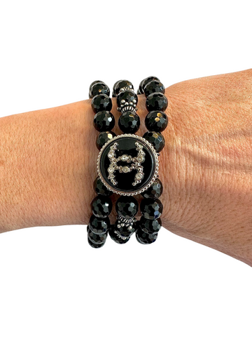 CC Black & Silver CZ Button bracelet