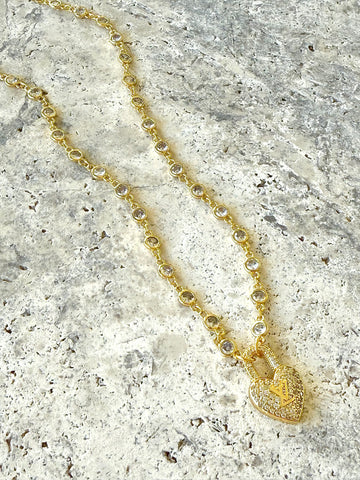 CZ Heart Lock Necklace