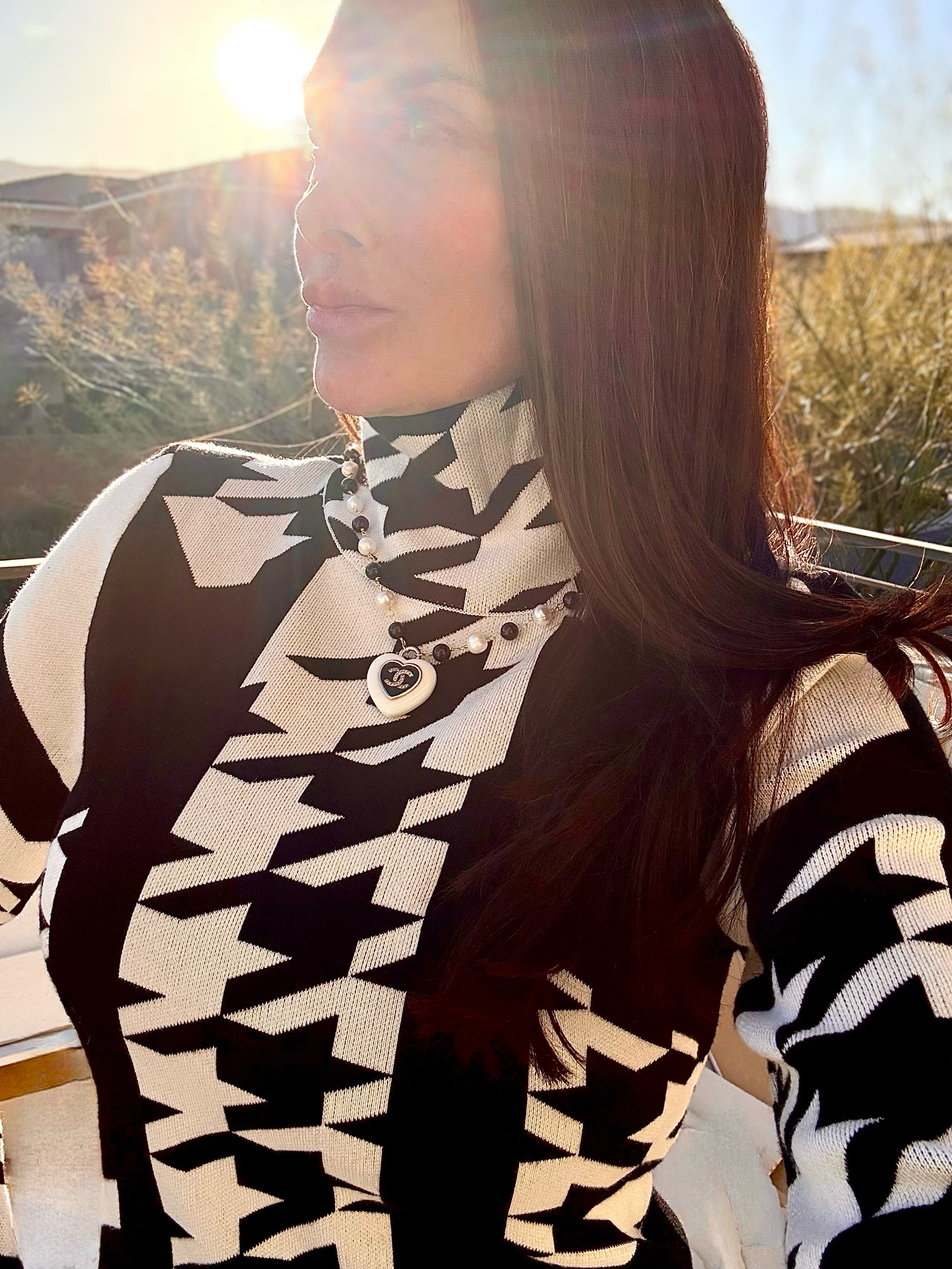 CC Blk/Pearl Heart Necklace