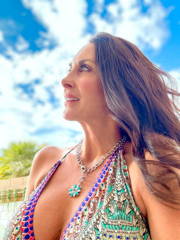 GG  Silver & Turquoise CZ Necklace
