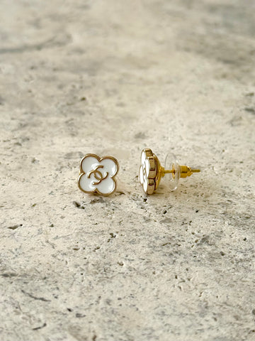 CC White Clover Button Earrings