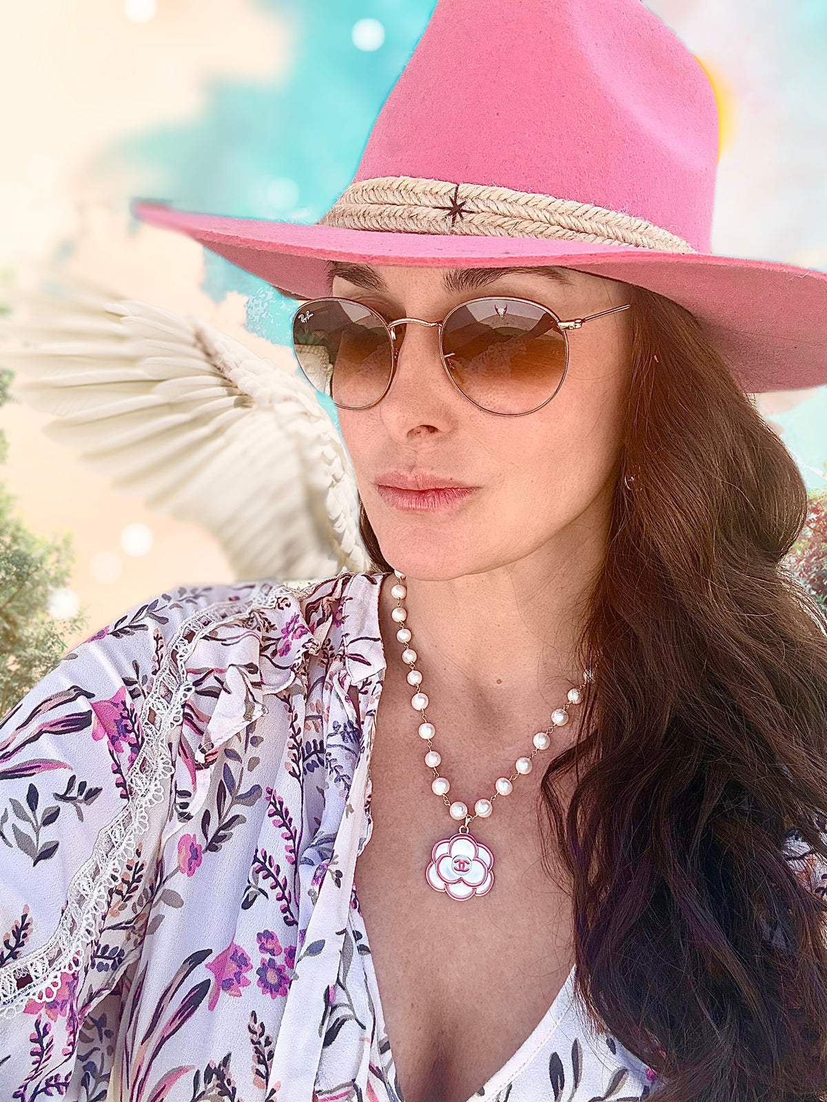 CC Pink & Pearl Flower Necklace