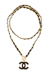 CC Blk Leather Chain Necklace