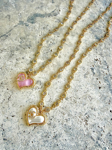 CC Pink CZ Heart Necklace