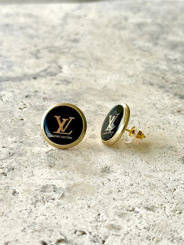 LV Classy Black Button Earrings
