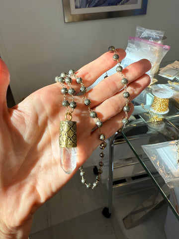 Quartz & Pyrite Pendulum Necklace